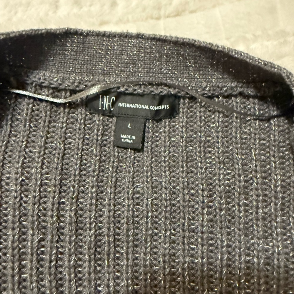 Inc International Concepts Charcoal Rhinestone Shine Button-Up Cardigan-Size L View 2